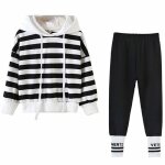 Ensemble de vtements amropi - rayure pour filles - capuche et pantalon - sport - 4 - 15 ans