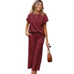 Ensemble de vetements décontracté à texture gaufrée ecelen pour femme - confortable et tendance - rouge ... Ensemble de vetements décontracté à texture gaufrée ecelen pour femme - confortable et tendance - rouge ...