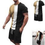 Ensemble de vetements ensemble �t� homme 2 pi�ces imprim�s patchwork col rond casual manches courtes ...