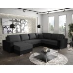 Epona - canap� panoramique dangle r�versible 7 places convertible avec coffre en tissu - gris / noir