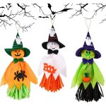 pouvantail  suspendre halloween - citrouille clown fantme - orange vert blanc