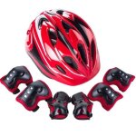 �quipement de protection de patinage de rouleau ensemble complet de casque de v�lo denfants - rouge