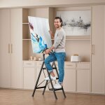 Escabeau pliant 3 marches en aluminium portable - �chelle multi - usages - charge 150kg - avec tapis ...