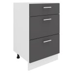 Esilo meuble bas de cuisine 50 cm 3 tiroirs blanc gris.
