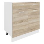 Esilo meuble bas de cuisine 80 cm 2 portes 1 tiroir blanc dcor chne.