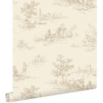 Estahome - papier peint - toile de jouy - beige clair - 50 x 900 cm