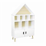 Etagre bibliothque pour enfant tobias en pin naturel blanc 3 niveaux 8 compartiments 2 portes