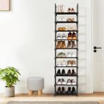 Étagère à chaussures pour 20 paires meuble de rangement 10 étages compartiments 45 x 30 x 175cm noir Étagère à chaussures pour 20 paires meuble de rangement 10 étages compartiments 45 x 30 x 175cm noir