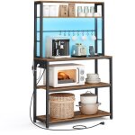 �tag�re de cuisine - vasagle - led - multiprise - �tag�res r�glables - marron rustique / noir