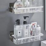 Etagère douche 2 pcs etagere salle de bain sans percage rangement douche support de gel argent Etagère douche 2 pcs etagere salle de bain sans percage rangement douche support de gel argent