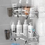 tagre de douche - cuneary - angle - acier inoxydable - 4 crochets - sans perage