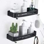 Etagere douche noir lot de 2 �tag�re rangement douche avec 4 crochets etagere salle de bain sans percage ...