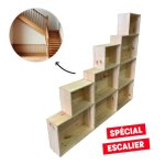 Etagere escalier bibliotheque bois - meuble 9 cases 100% pin massif pour rangement dcoration [ bibliothque ...