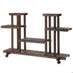 tagre  fleurs - outsunny - 6 niveaux - avec 4 roulettes - pour intrieur extrieur - bois massif - ...