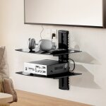 Étagères murales meuble multimédia Étagère de salon - 2 niveaux en verre support 18 lbs pour tv et rangement ... Étagères murales meuble multimédia Étagère de salon - 2 niveaux en verre support 18 lbs pour tv et rangement ...