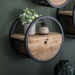Etagre murale ronde 40x25x40 cm en bois brut et mtal - round