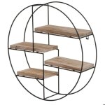 Etagere murale suspendue 4 niveaux en metal et bois naturel design industriel forme ronde 45 x 45 x 11 ...