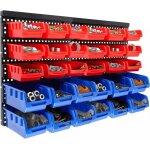 Étagère à outils avec boites de rangement 30 bacs à bec etagère murale modulable extensible 64x41cm Étagère à outils avec boites de rangement 30 bacs à bec etagère murale modulable extensible 64x41cm