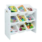 tagre de rangement enfant avec 9 bacs amovibles ? organiseur jouets et livres en bois blanc ? meuble ...