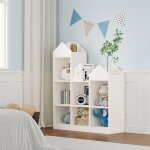 tagre de rangement enfant pour jouets et livres7 cubes92x30x107cm - blanc