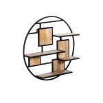 Etag�re ronde en bois de manguier et m�tal colm