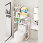 �tag�re de salle de bains en acier au carbone 3 niveaux blanc pour wc et lave - linge