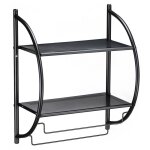 Etagère de salle de bain murale janine avec 2 tablettes et 2 tringles portes - serviettes en métal noir ... Etagère de salle de bain murale janine avec 2 tablettes et 2 tringles portes - serviettes en métal noir ...