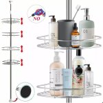 �tag�re souple de douche r�glable en hauteur �tag�re dangle douche sans percage avec 4 paniers pour baignoire ...