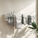 tendoir linge mural extensible 86x61cm argent 8 tiges aluminium intrieur / extrieur gain de place ...