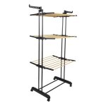 Etendoir pliable � roulettes 3 niveaux coloris noir et effet bois - lineo