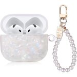 �tui pour airpods 4 avec cha�ne de poignet en perles coque rigide en tpu effet marbre brillant [suppression ...