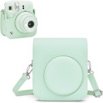 tui en cuir pu - instax mini 12 - vert - doublure douce - bandoulire amovible - rsistant aux chocs ...