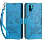 �tui huawei p30 pro motif de fleurs papillon pu cuir portefeuille �tui � rabat housse - bleu