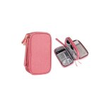 Etui rangement accessoires num�riques rose - organiseur c�bles et accessoires - compartiments zip compact ...