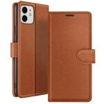 �tui portefeuille - zana� - iphone 12 / 12 pro - marron - support horizontal - fermeture magn�tique