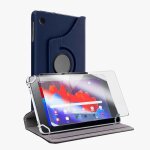 Etui rotatif en simili cuir + verre tremp� pour tablette samsung galaxy tab 4 t530 101 - bleu marine ...