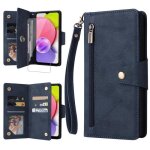 Etui pour samsung galaxy s21 fe 5g - verre tremp� inclus - cuir synth�tique - fermeture �clair - bleu ...