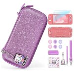 Etui switch lite 14 en 1 sac transport housse brillante protection ecran paillettes violettes