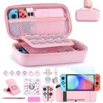 �tui de transport nintendo switch 19 en 1 ? pochette rose avec organiseur de jeux protection �cran support ...