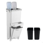 Eulenke poubelle de cuisine 42l tri s�lectif blanc 3 niveaux seaux p�dale double couvercle roulettes ...