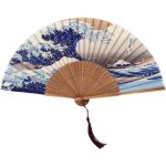 ventail pliable - fait main - bambou et soie - style vintage - dimensions 35x21 cm - couleur bleu