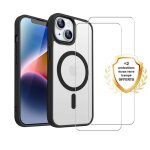 Evetane coque anti - choc magsafe compatible iphone 14 noir + 2 vitres