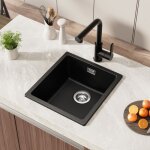 vier 1 bac 40x44x20cm vier de cuisine noir en granit avec ensemble de drainage vier sous plan pour ...