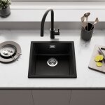 vier 1 bac 45x44x20cm vier de cuisine noir en granit avec ensemble de drainage vier sous plan pour ...