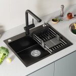 vier 1 bac gris fonc en inox - 60x49cm - avec panier gouttoir et distributeur de savon - pour armoire ...