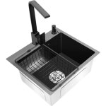 vier en acier inoxydable - 40 x 45 cm - noir - avec vier et robinet - 1 bac encastrable - pour meuble ...