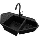 Evier dangle en granit 90x50cm lavabo cuisine 15 bacs + kit de vidage + robinet 5010 copenhague corner ...
