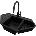 Evier dangle en granit 90x50cm lavabo cuisine 15 bacs + kit de vidage + robinet 9010 copenhague corner ...