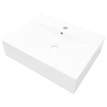 vier bassin moderne - vasque  poser en cramique rectangulaire blanche 60 x 46 cm - lavabo de salle ...
