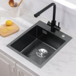 Évier cuisine 40x48cm en inox - Évier 1 bac gris foncé avec système de drainage - pour armoire de 40 ... Évier cuisine 40x48cm en inox - Évier 1 bac gris foncé avec système de drainage - pour armoire de 40 ...